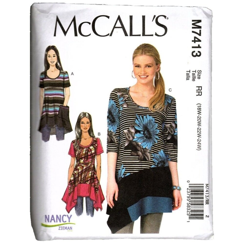 McCall's M7413 Womens 18W to 24W Asymmetrical Tunic Top Uncut Sewing Pattern